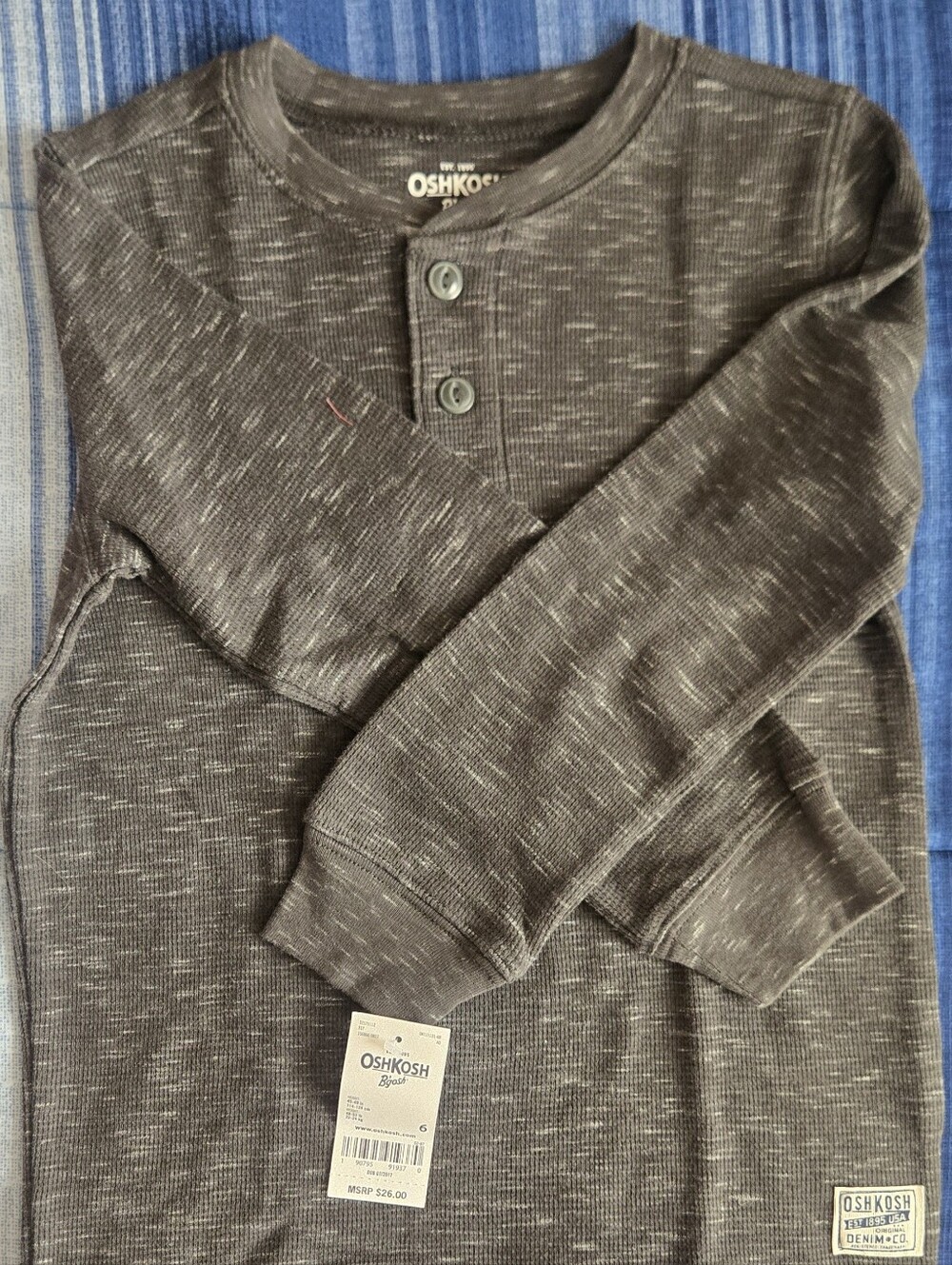 OshKosh B'gosh Boys Dark Brown Marled Henley Crewneck Sweater